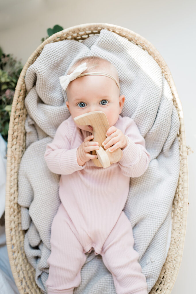 huntsville photographer baby in studio basket